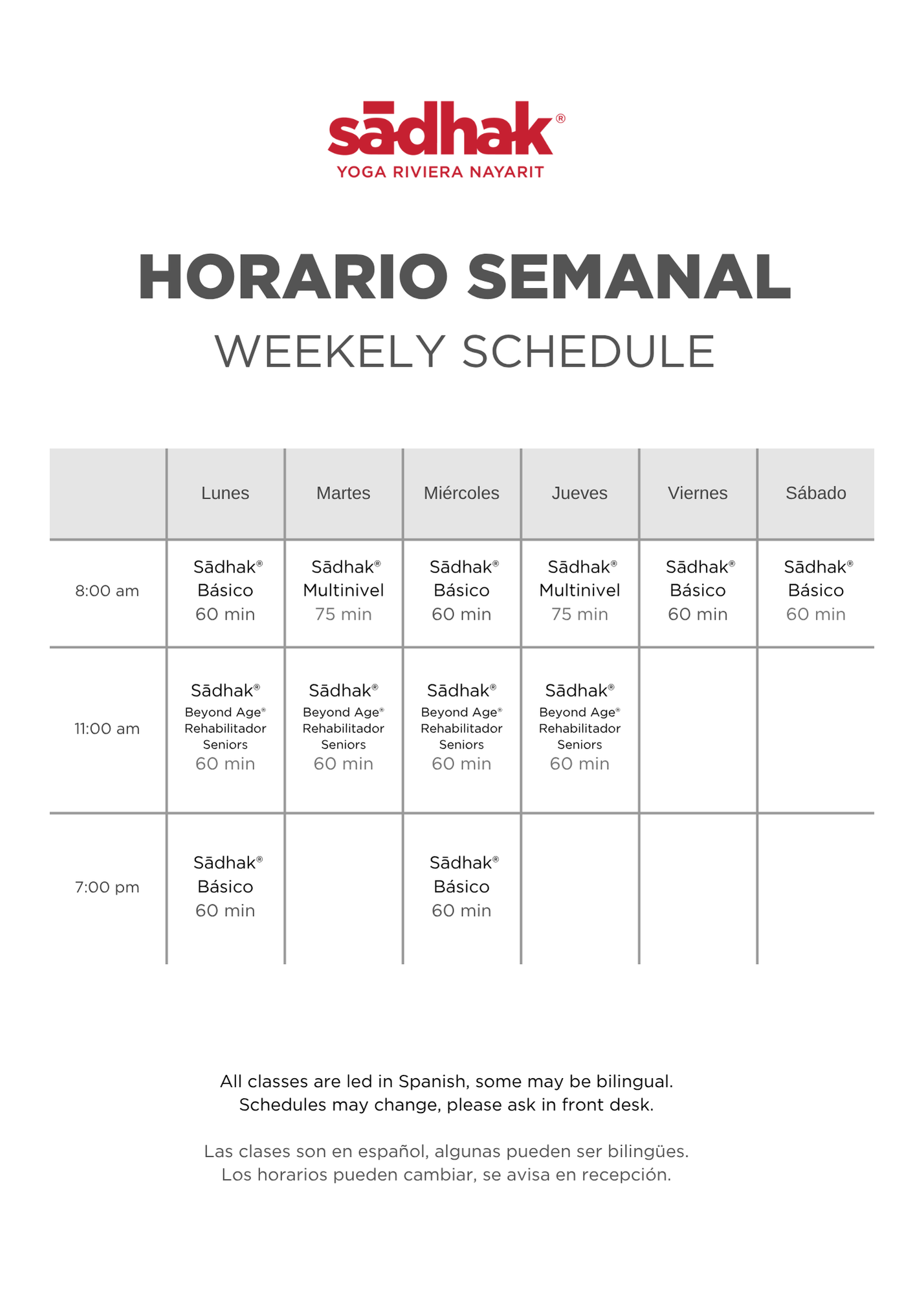 Horario Semanal Riviera Nayarit Horario Semanal Riviera Nayarit
